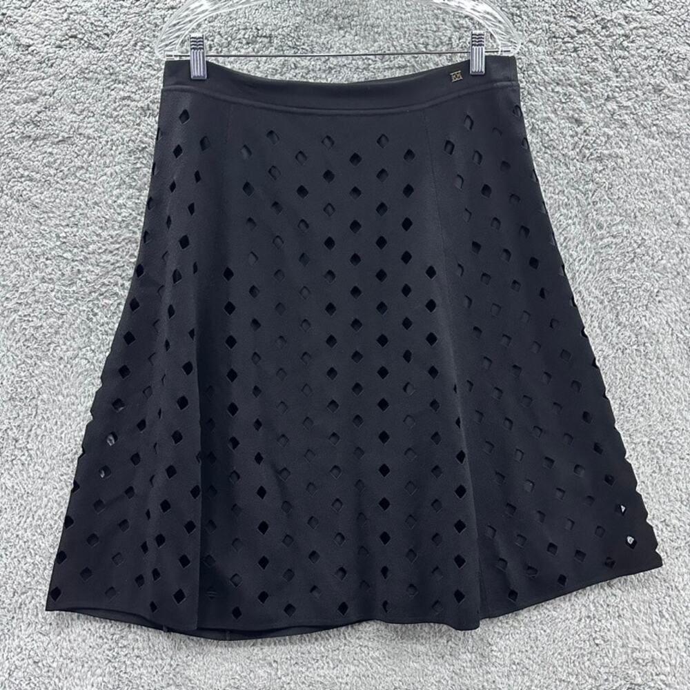 Escada Women's Large‎ Skirt Black Knee Length A-Line Diamond Cutouts Elastic